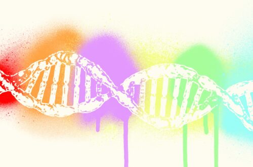 Genetic strand with watercolor. Genetic testing during my DCIS decision-making process