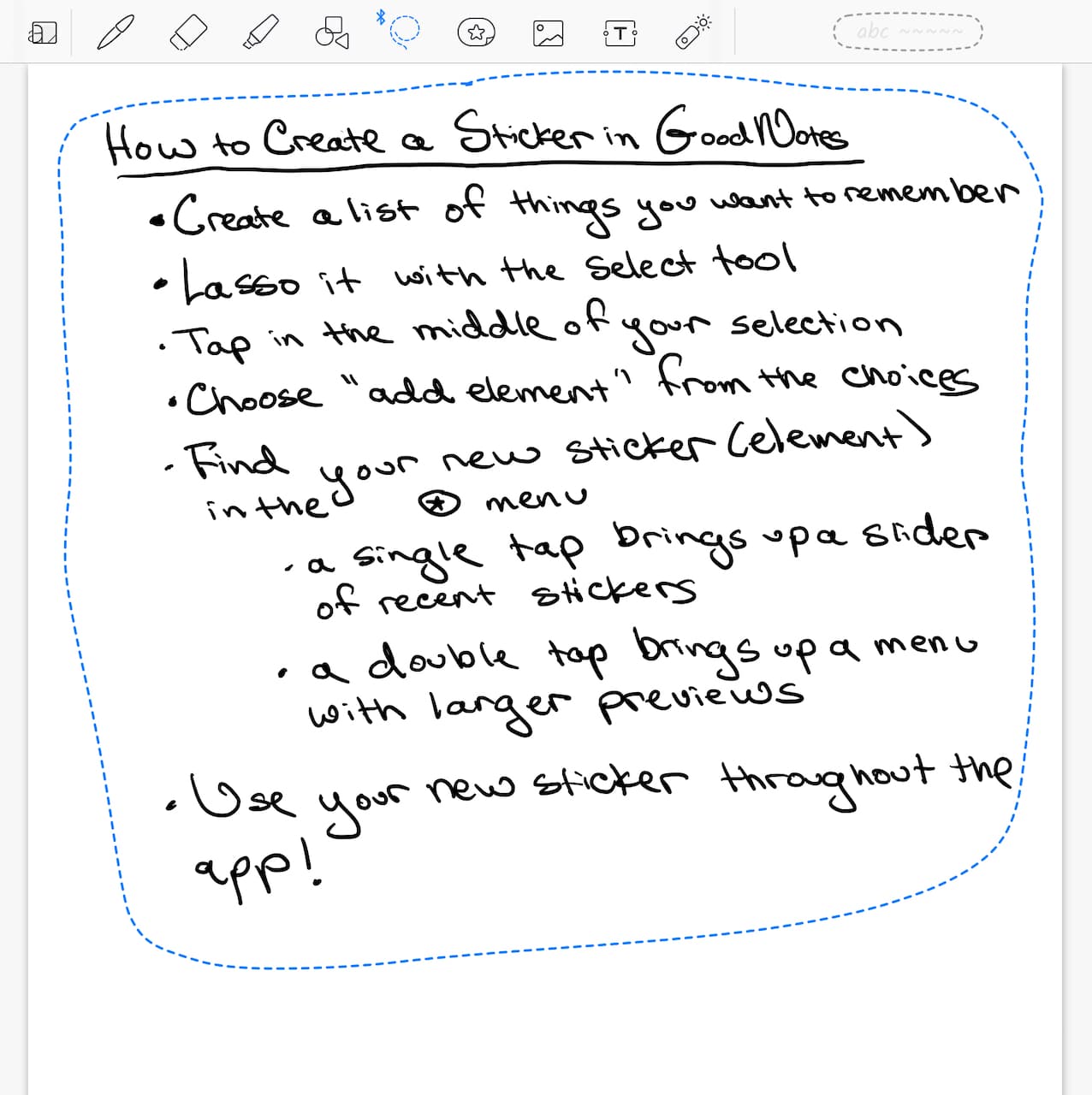 Image with directions on how to create a GoodNotes sticker