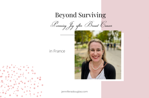 Photo of author with text that reads : Beyond Surviving pursuing joy after breast cancer