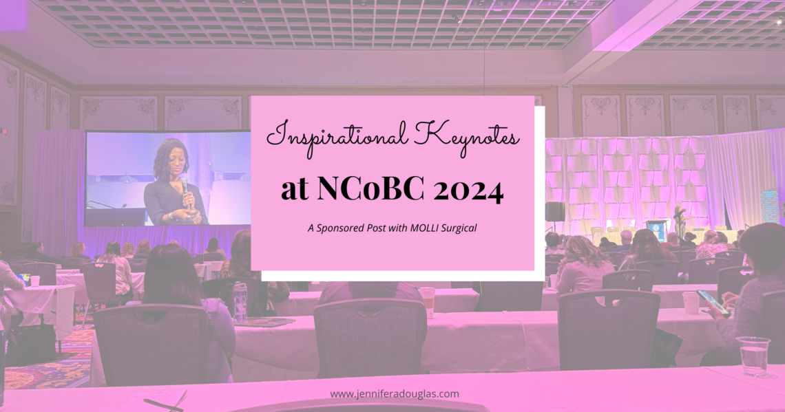 Photo of conference room with text reading inspirational keynotes at NCOBC 2024