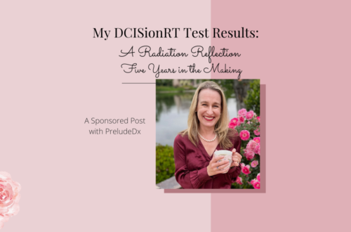 Pink header image with author holding a coffee cup. Text reads " My DCISionRT Test Results: a radiation reflection five years in the making