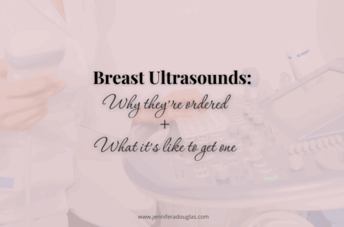 Background image of an ultrasound tech. Title and text reads Breast Ultrasounds Why they're needed and what its like to get one.
