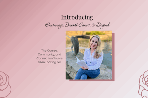 Photo of author with book. Text reads introducing encourage breast cancer and beyond